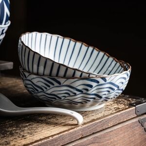 Vintage Japanese Wave Bowls Set of 2